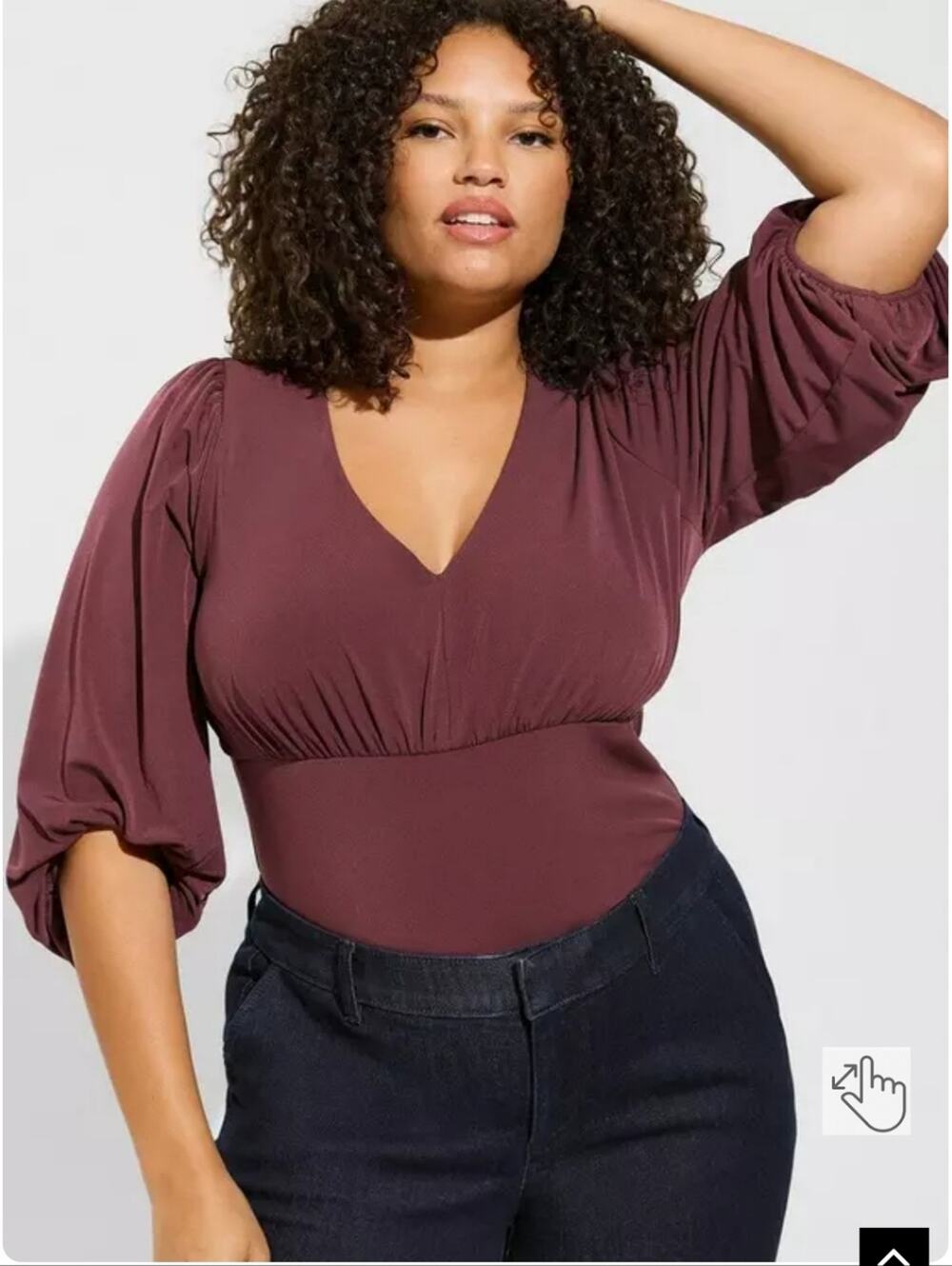 Torrid Studio Knit V-Neck Quarter Sleeve Shirred Top Size 3/3x